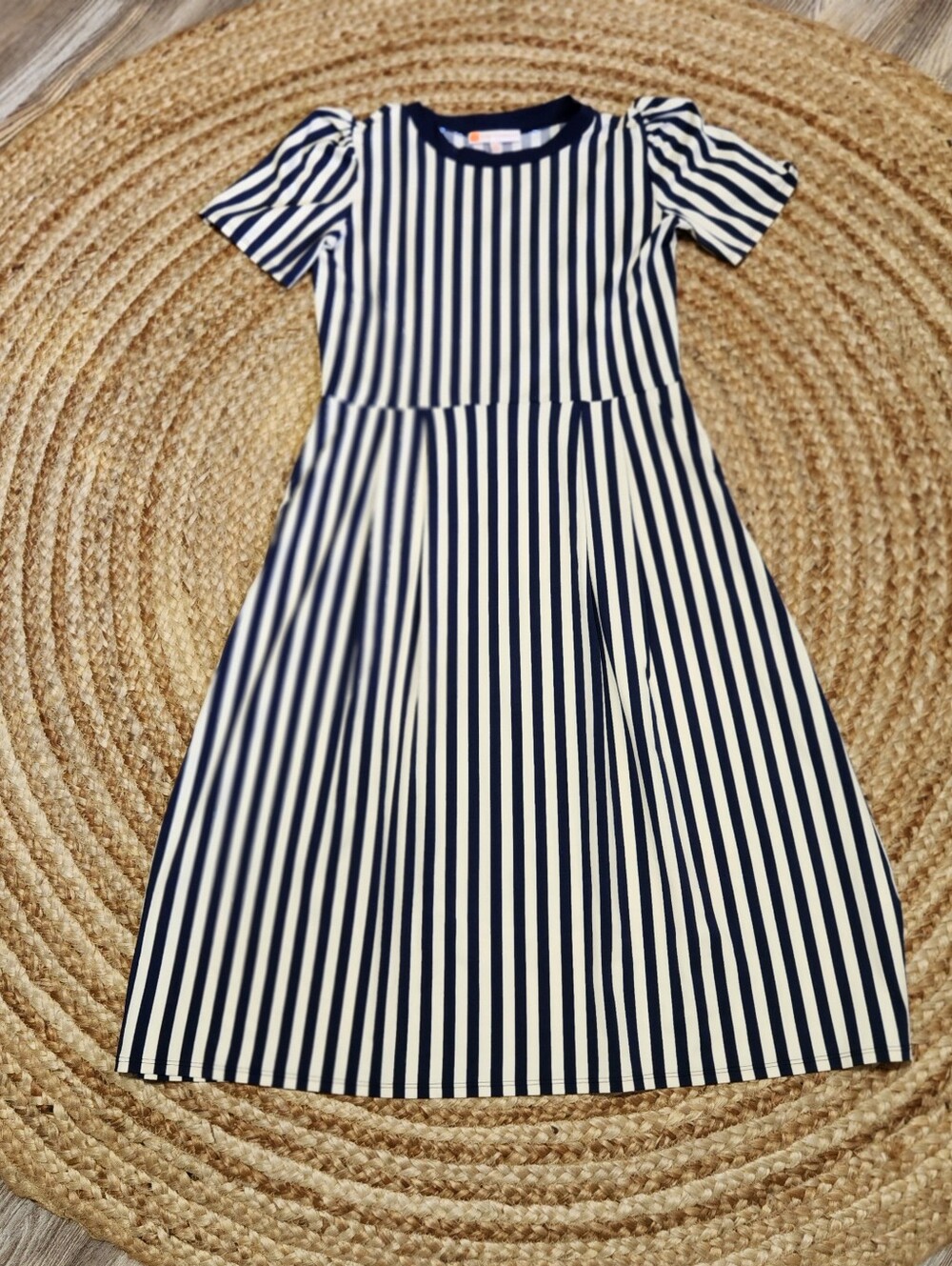 Jude Connally Jersey Knit Catalina Striped Dress Women M Ivory Navy Short Sleeve